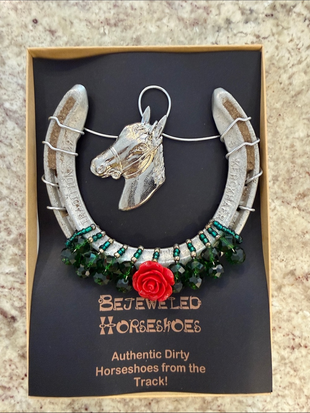BeJeweled Horseshoes Red Rose & Green Bead Horseshoe Wall Decor
